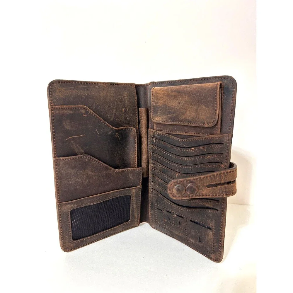 DONWORD Cow Leather Bi-Fold Passport Travel‎ Wallet RFID Blocking COFFEE